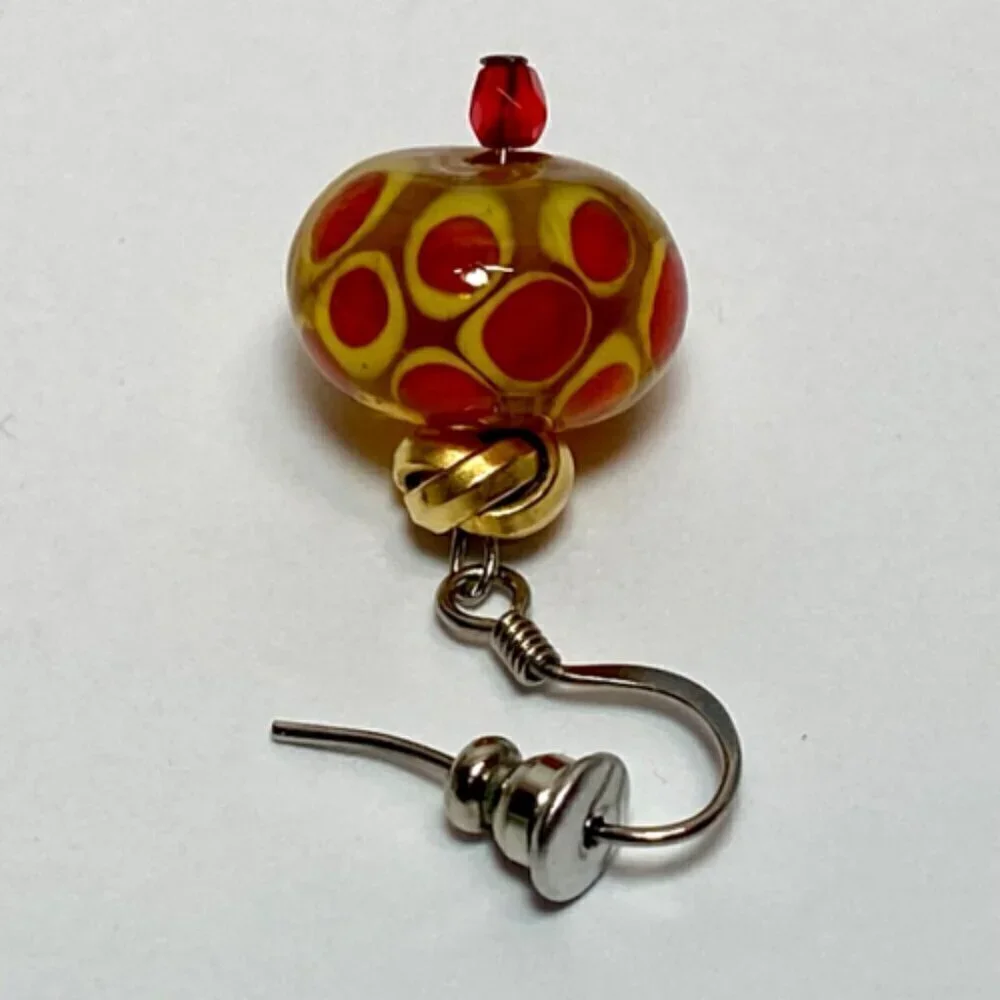 Murano Venetian Earrings Clear Glass Bead Multi‎ Color Polka Dot Dangle Hook VTG